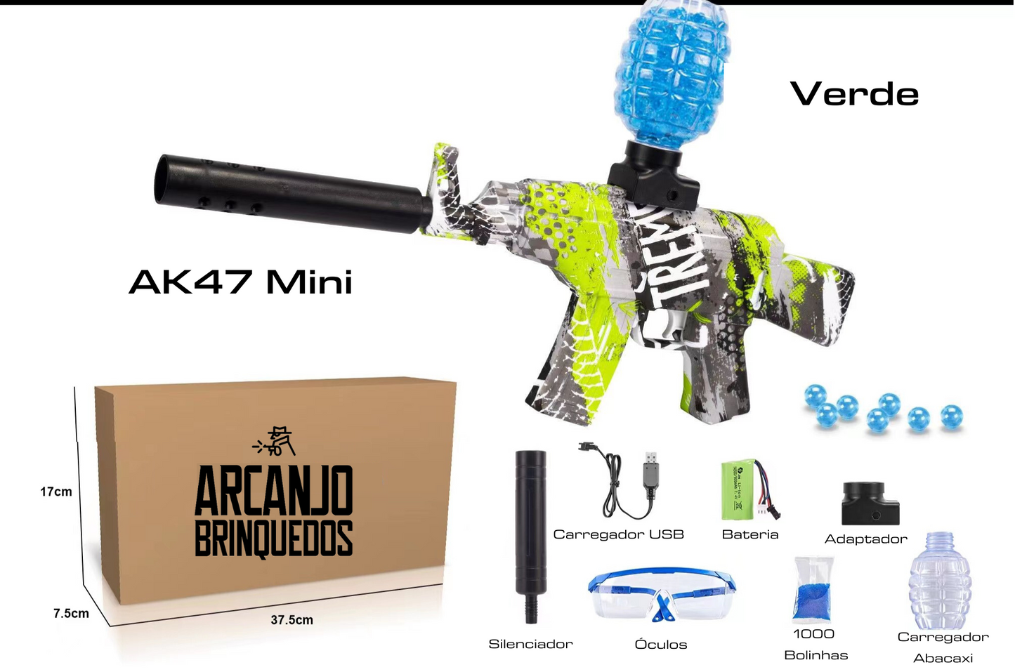 Arminha de Bolinha de Gel - AK47 Mini Verde