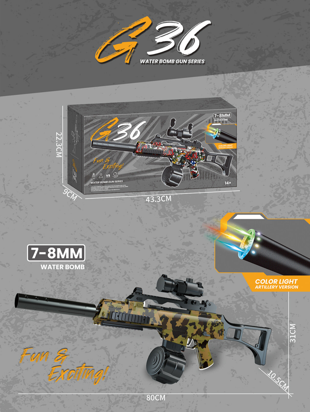 Arminha de Bolinha de Gel Ponteira de LED - G36 Camuflada